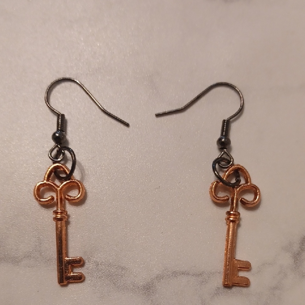 4/$40 New Rose Gold Key Pair of Earrings - Hand-Made (Assembled)